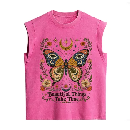 Purplehecate Beautiful Things Take Time Butterfly Vintage Washed Tank