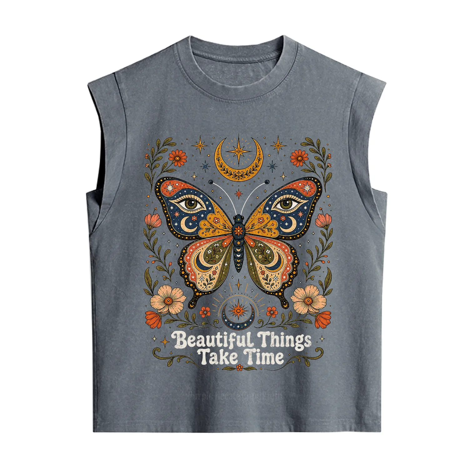 Purplehecate Beautiful Things Take Time Butterfly Vintage Washed Tank