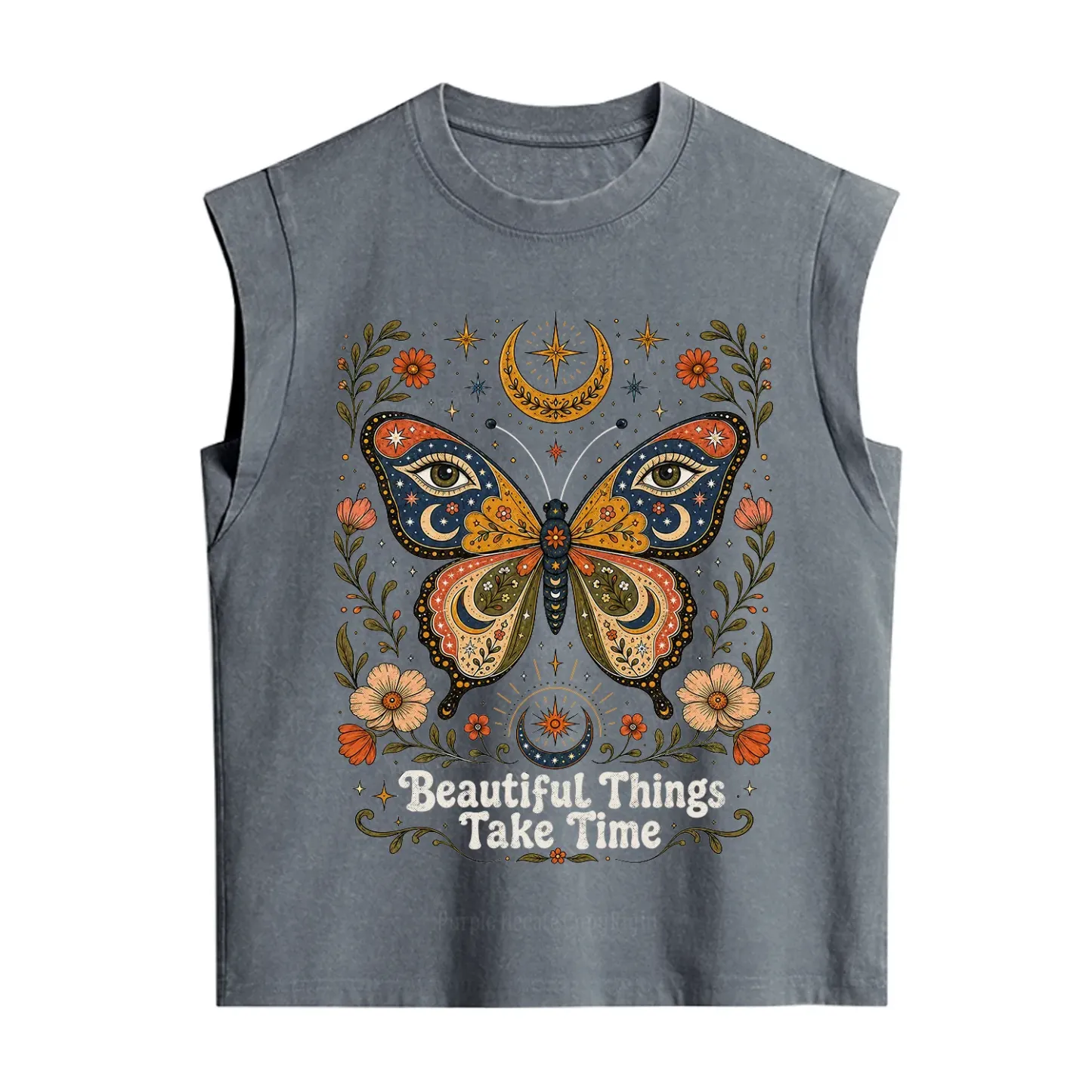 Purplehecate Beautiful Things Take Time Butterfly Vintage Washed Tank