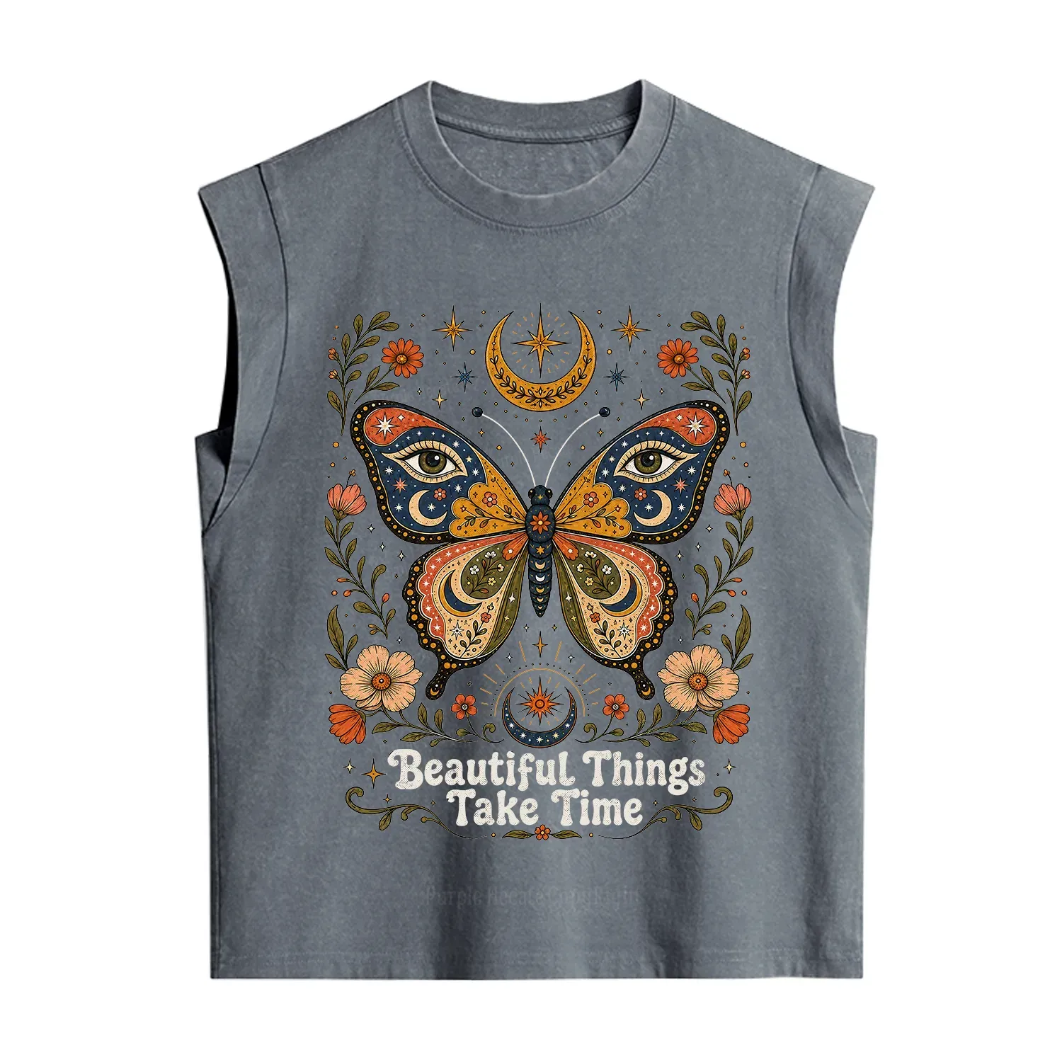 Purplehecate Beautiful Things Take Time Butterfly Vintage Washed Tank
