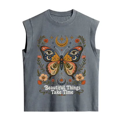 Purplehecate Beautiful Things Take Time Butterfly Vintage Washed Tank