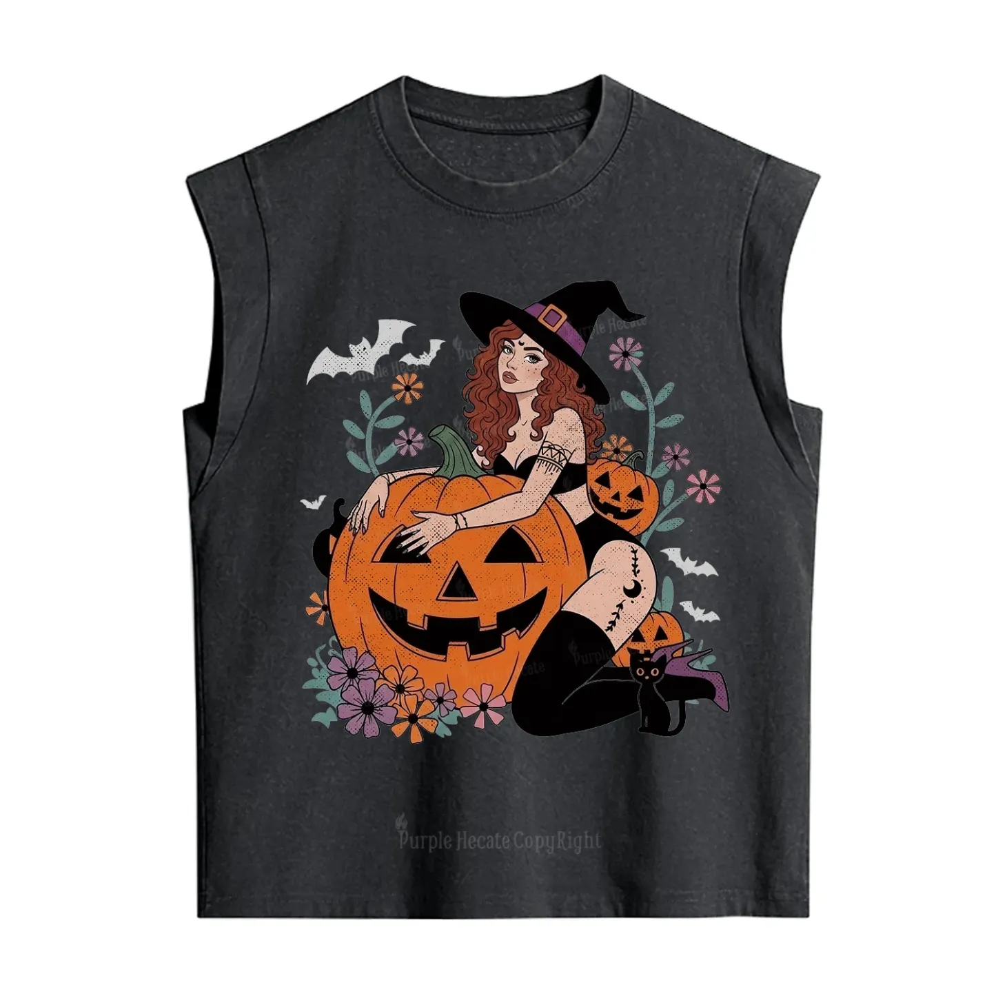 Purplehecate Enchanting Pumpkin Witch Halloween Vintage Washed Tank