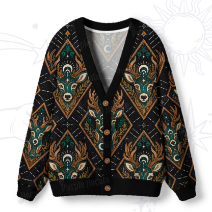 Purplehecate Mystic Forest Stag Ugly Cardigan Sweaters