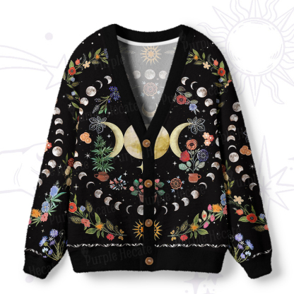 Purplehecate Moon Phases Herbal Garden Ugly Cardigan Sweaters