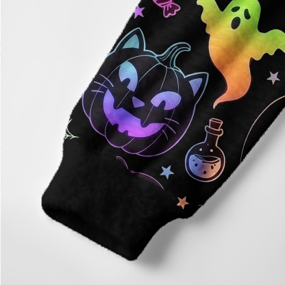 Purplehecate Neon Halloween Spooky Pumpkin Doodle Ugly Cardigan Sweaters