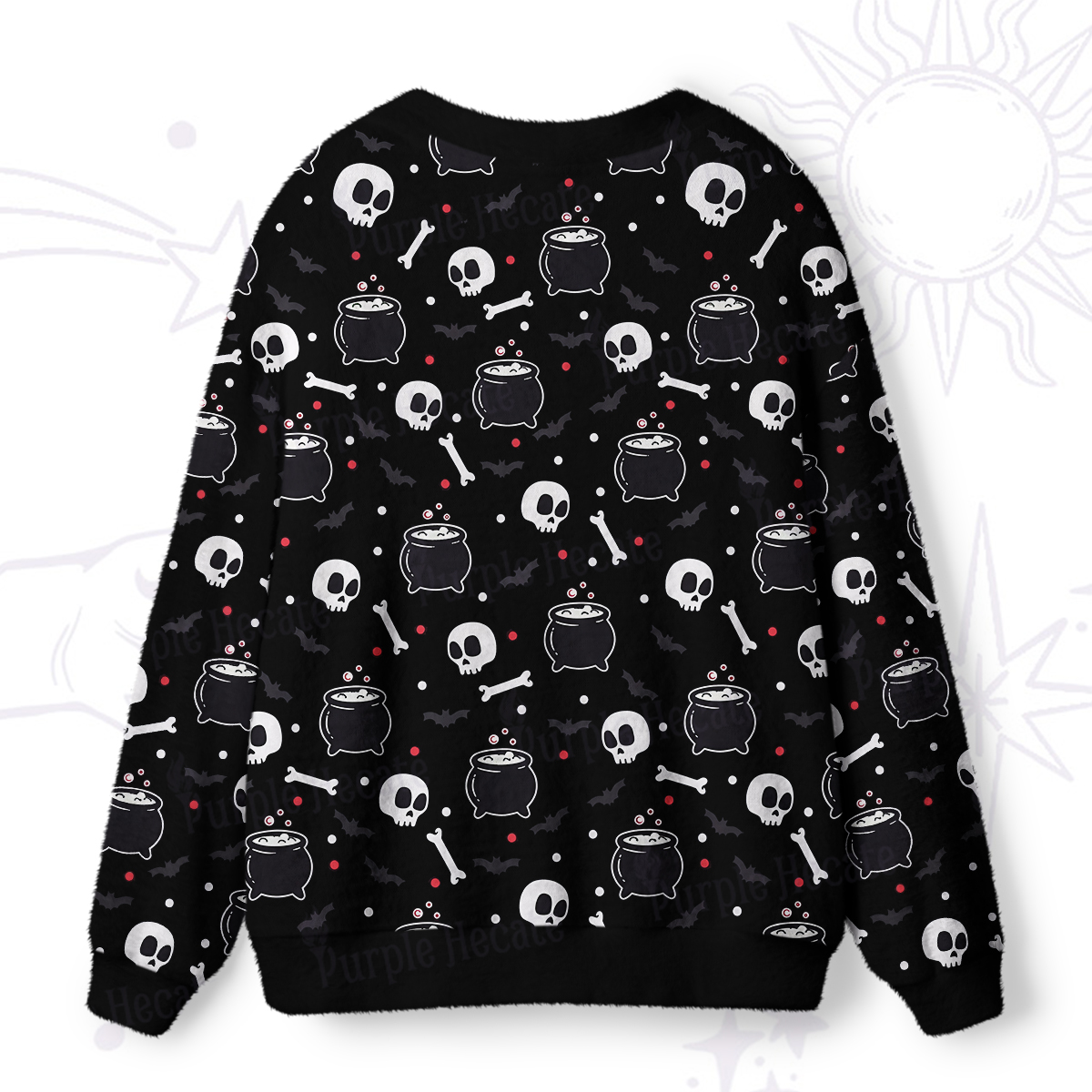 Purplehecate Spooky Skulls and Cauldrons Knit Ugly Cardigan Sweaters