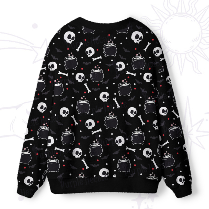 Purplehecate Spooky Skulls and Cauldrons Knit Ugly Cardigan Sweaters