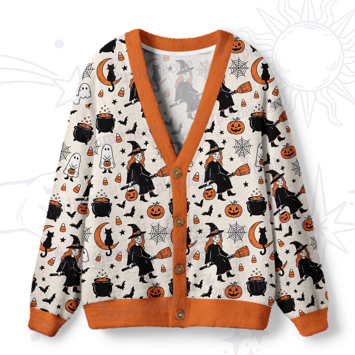 Purplehecate Lunar White Cat Forest Strappy Ugly Cardigan Sweaters