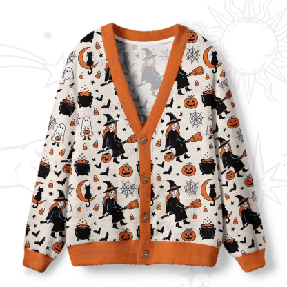 Purplehecate Playful Halloween Broomstick Witch Ugly Cardigan Sweaters