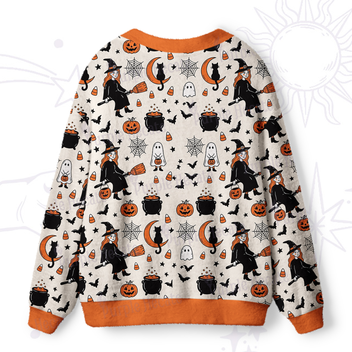 Purplehecate Playful Halloween Broomstick Witch Ugly Cardigan Sweaters