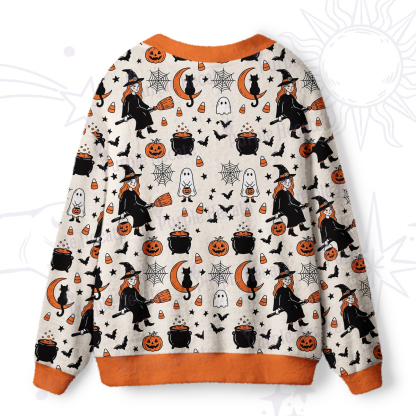 Purplehecate Playful Halloween Broomstick Witch Ugly Cardigan Sweaters