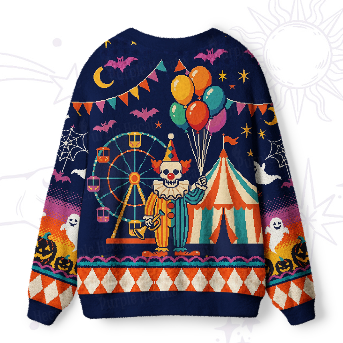 Purplehecate Haunted Carnival Carouse Ugly Cardigan Sweaters