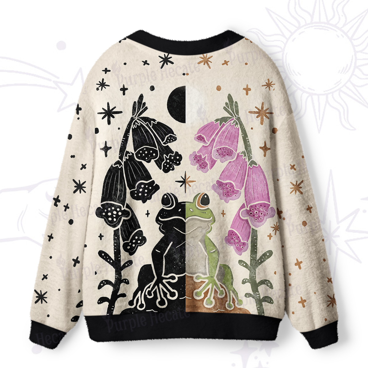 Purplehecate Dual-Tone Frog Garden Ugly Cardigan Sweaters