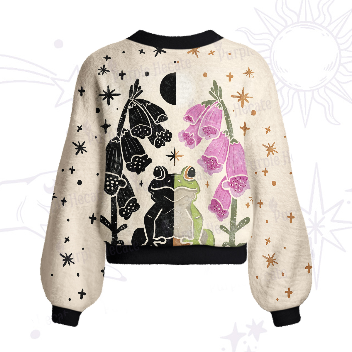 Purplehecate Dual-Tone Frog Garden Cardigan Sweaters