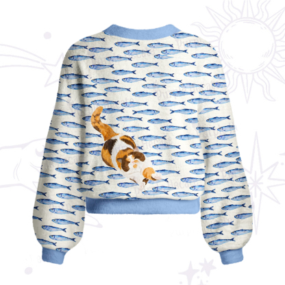 Purplehecate Cat Chasing Fish Cardigan Sweaters