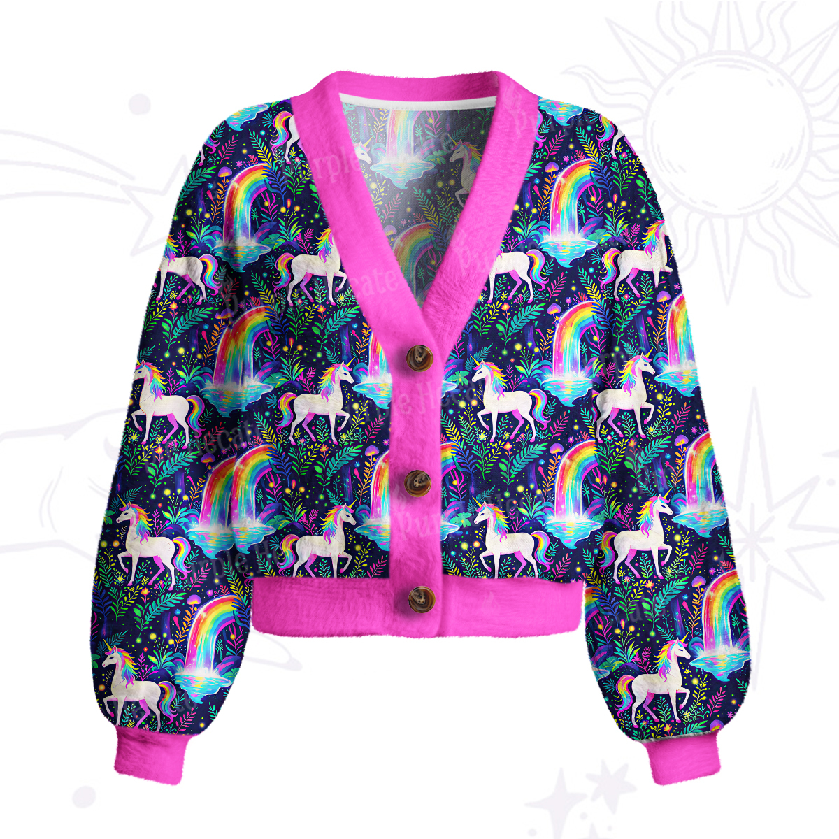 Purplehecate Rainbow Forest Unicorn Magic Cardigan Sweaters