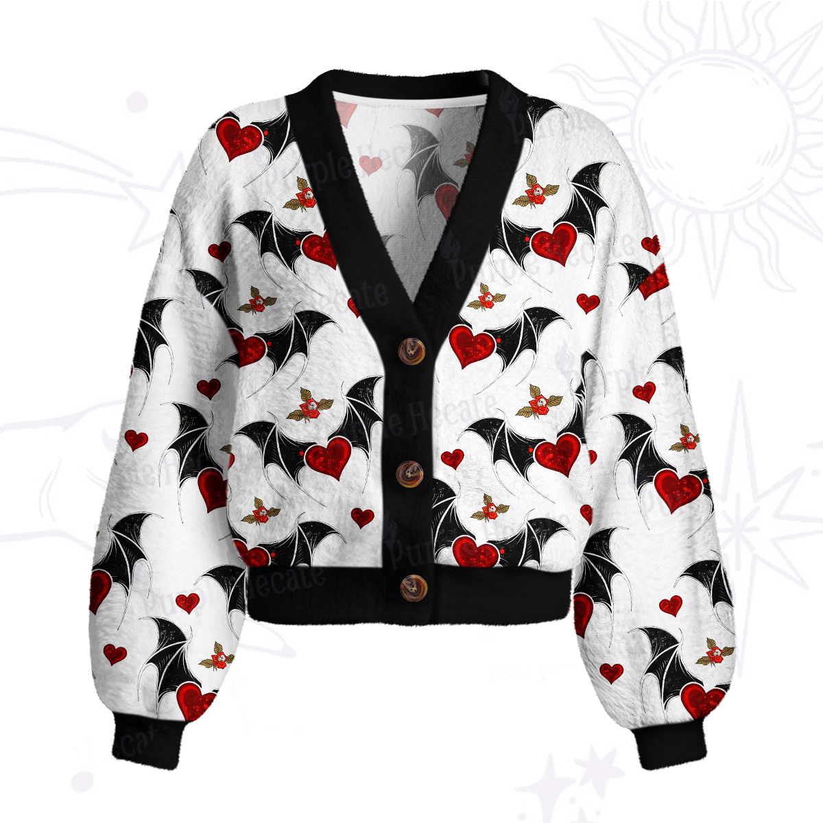 Purplehecate Dark Romance Bat & Heart Cardigan Sweaters