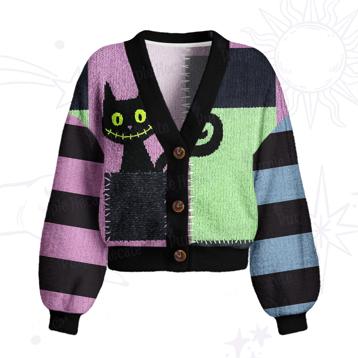 Purplehecate Monster Black Cat Cardigan Sweaters