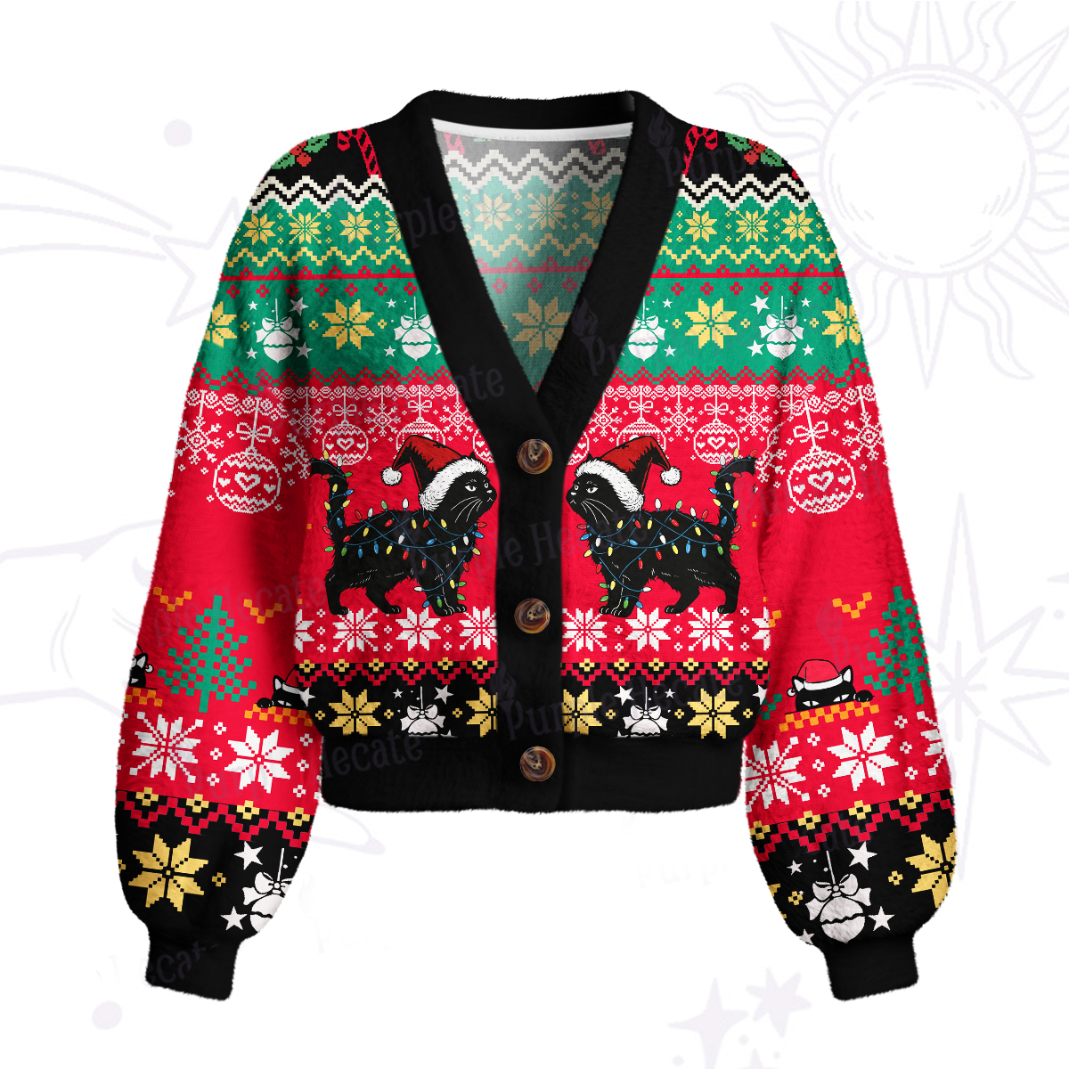 Purplehecate Cute Cat Christmas Cardigan Sweaters
