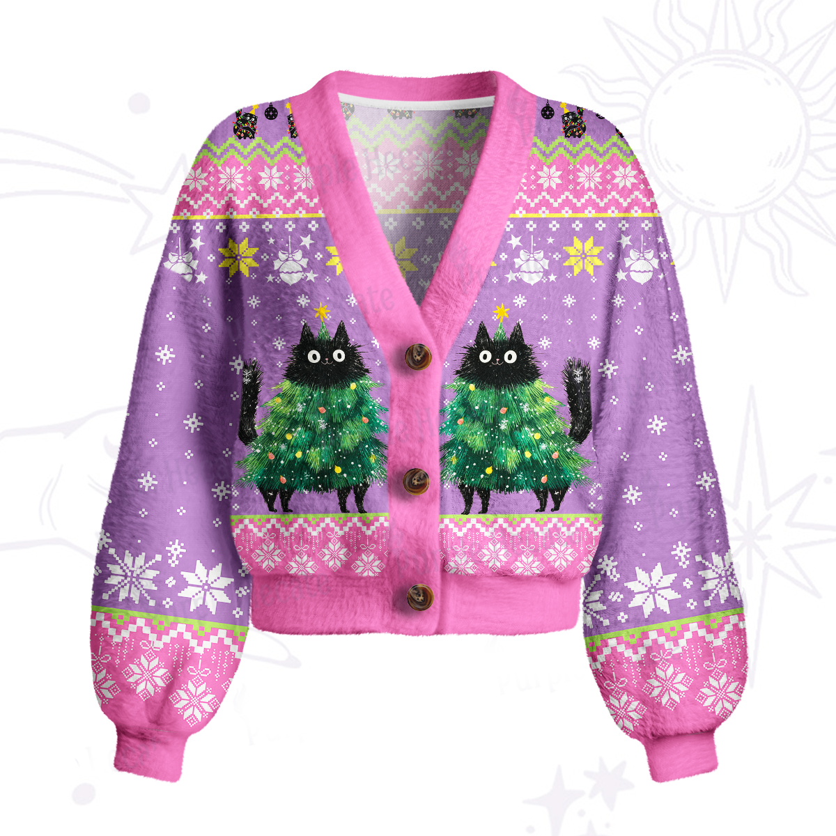 Purplehecate Funny Black Cat in Tree Cardigan Sweaters