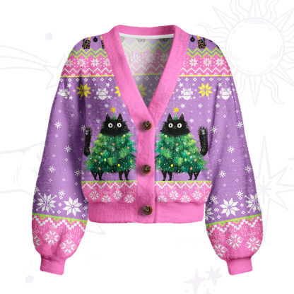Purplehecate Funny Black Cat in Tree Cardigan Sweaters