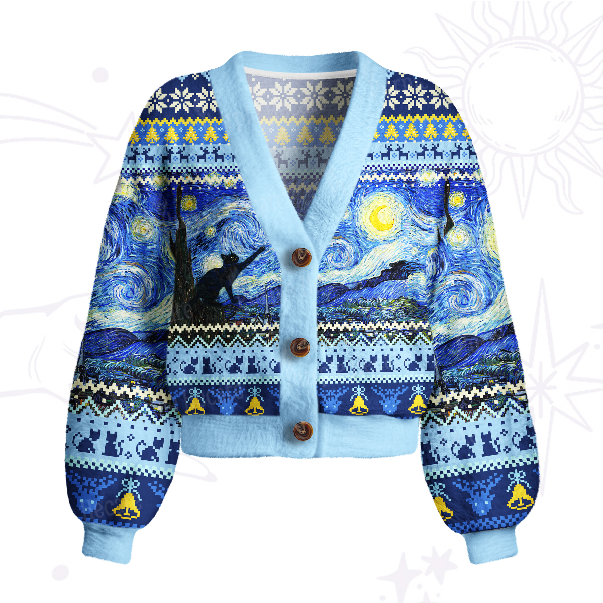 Purplehecate Witch Cat Under the Starry Night Cardigan Sweaters