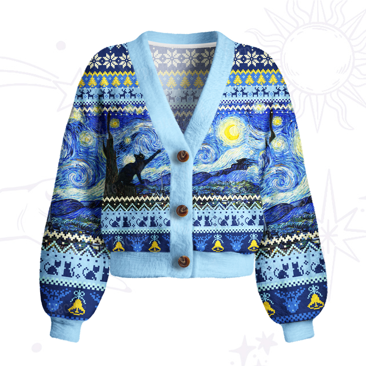 Purplehecate Witch Cat Under the Starry Night Cardigan Sweaters