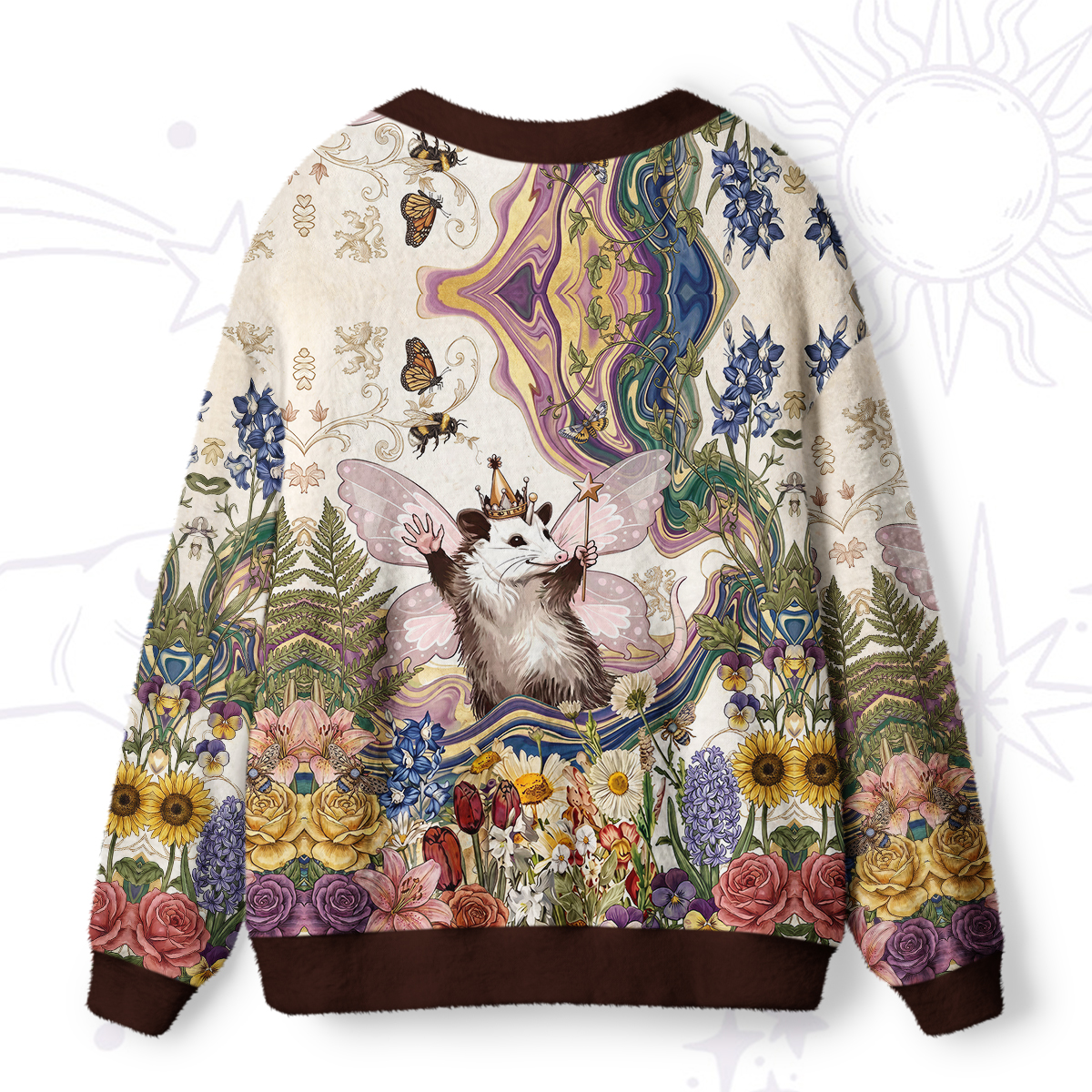 Purplehecate Enchanted Woodland Fairy Possum Ugly Cardigan Sweaters