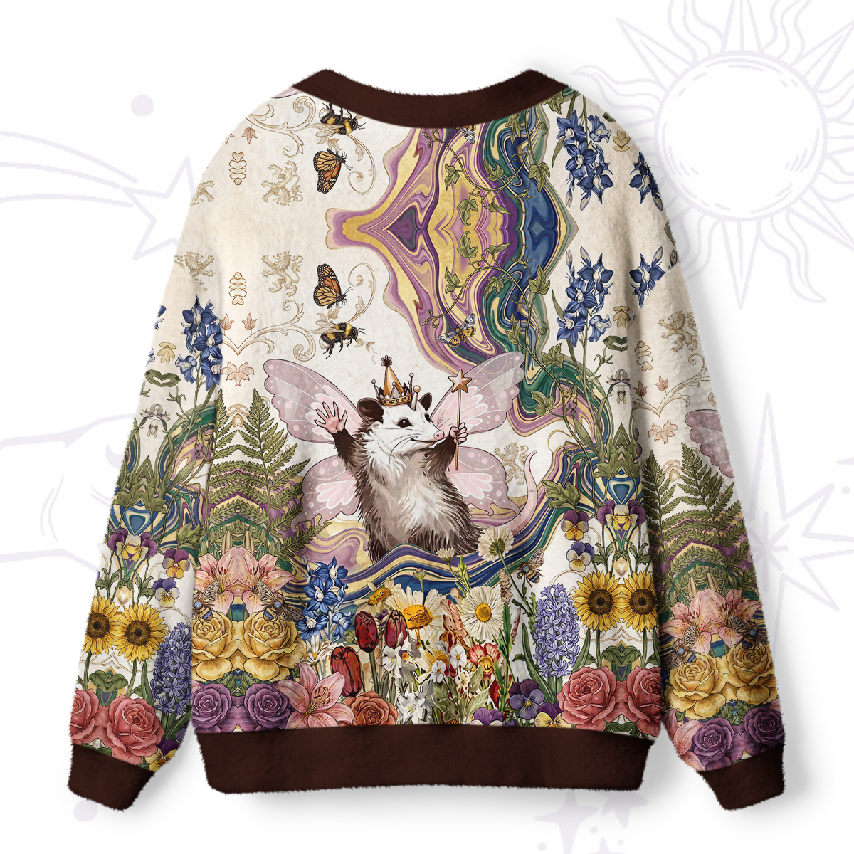 Purplehecate Enchanted Woodland Fairy Possum Ugly Cardigan Sweaters
