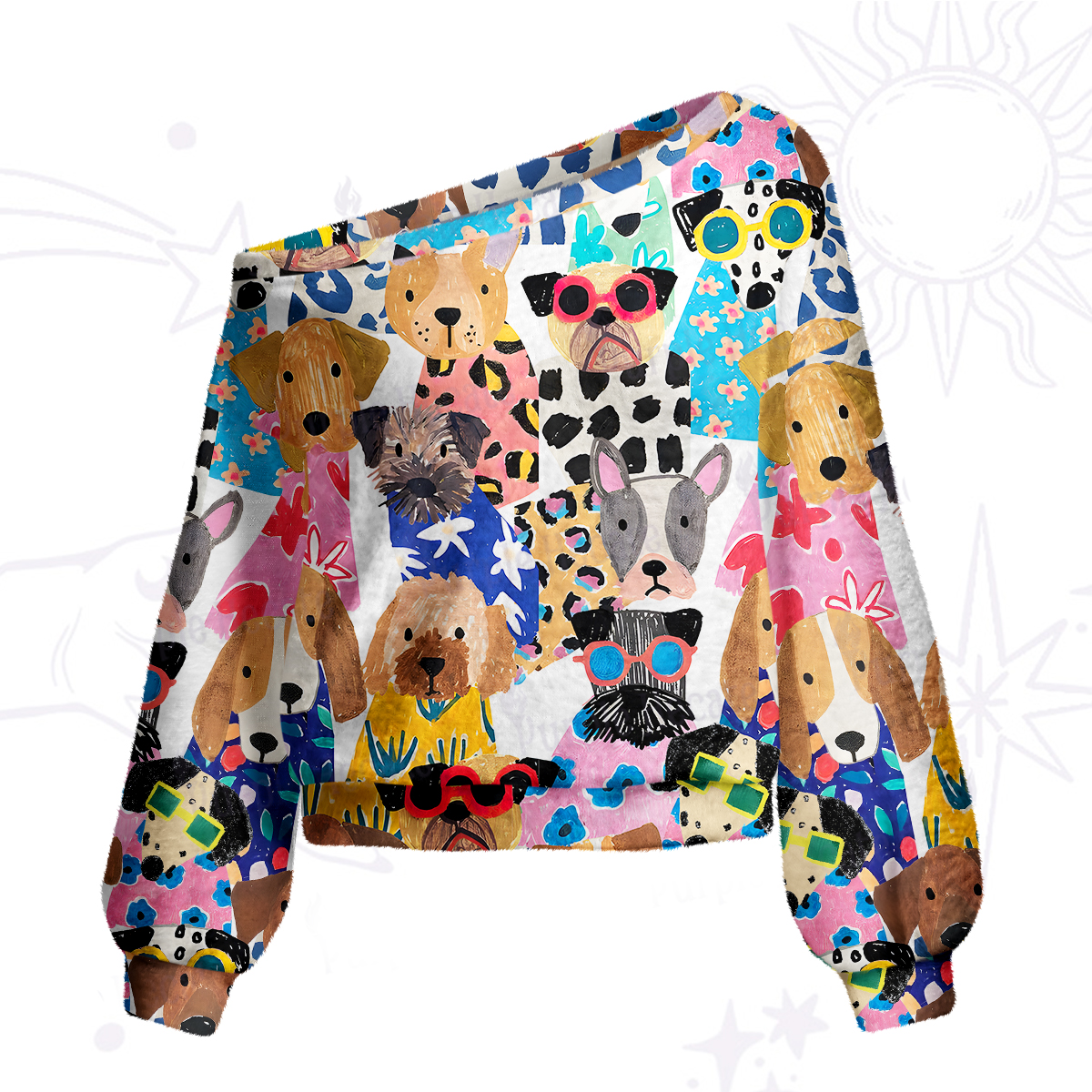 Purplehecate Puppy Parade One Shoulder Sweaters