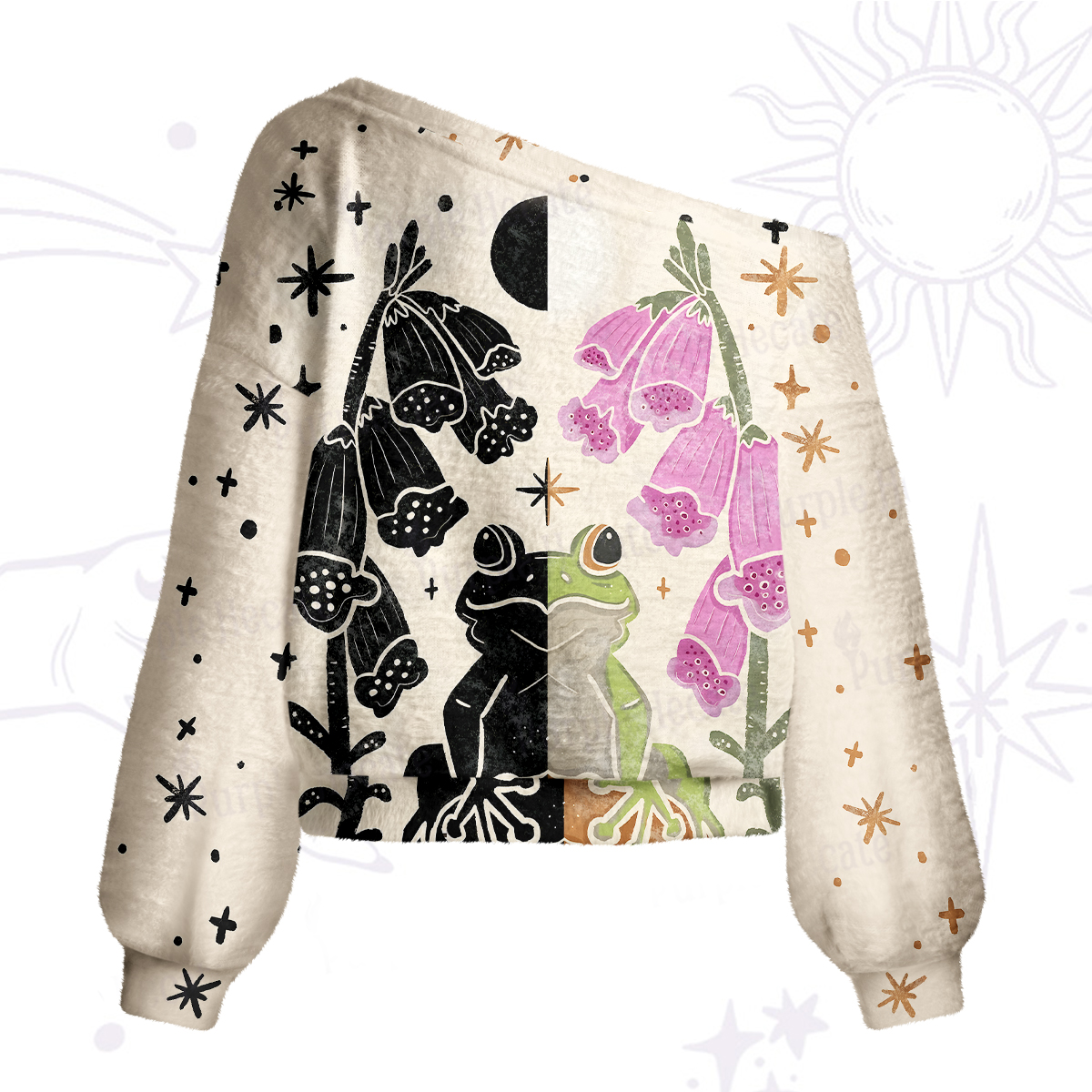 Purplehecate Dual-Tone Frog Garden One Shoulder Sweaters
