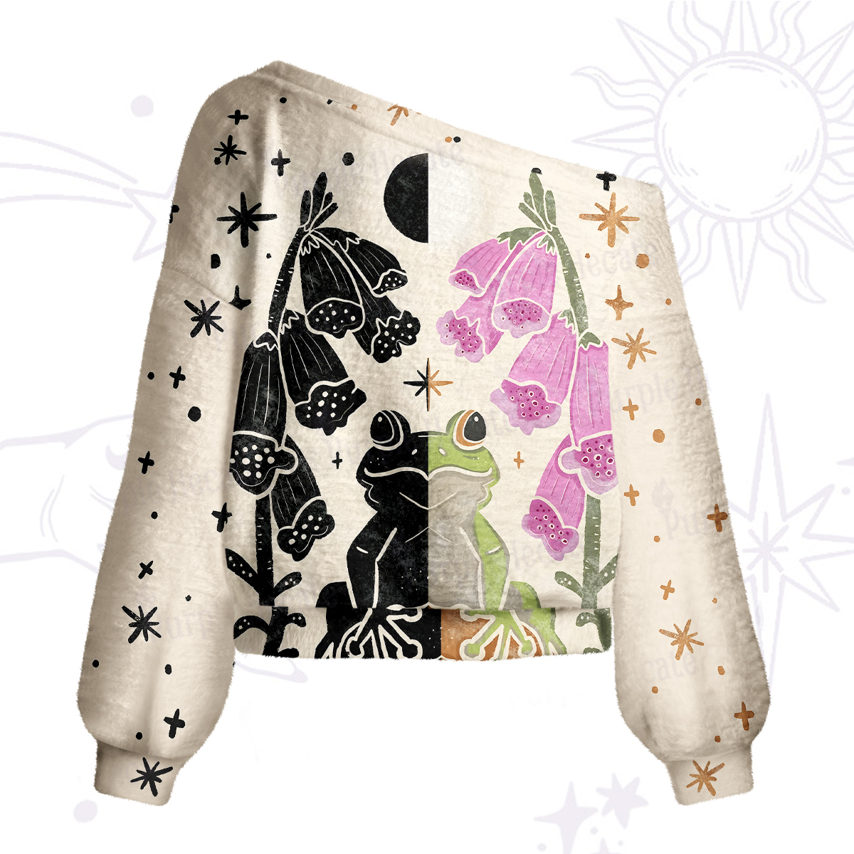 Purplehecate Dual-Tone Frog Garden One Shoulder Sweaters