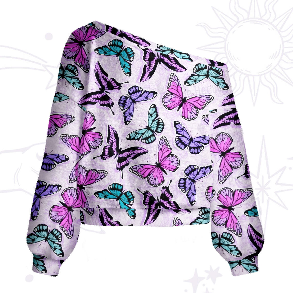 Purplehecate Whimsical Butterfly One Shoulder Sweaters