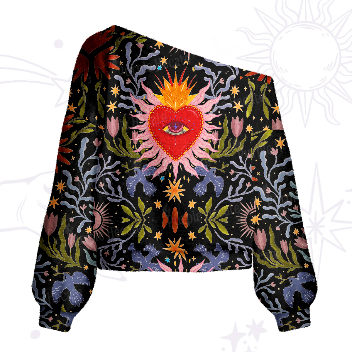 Purplehecate Sacred Flame Heart One Shoulder Sweaters