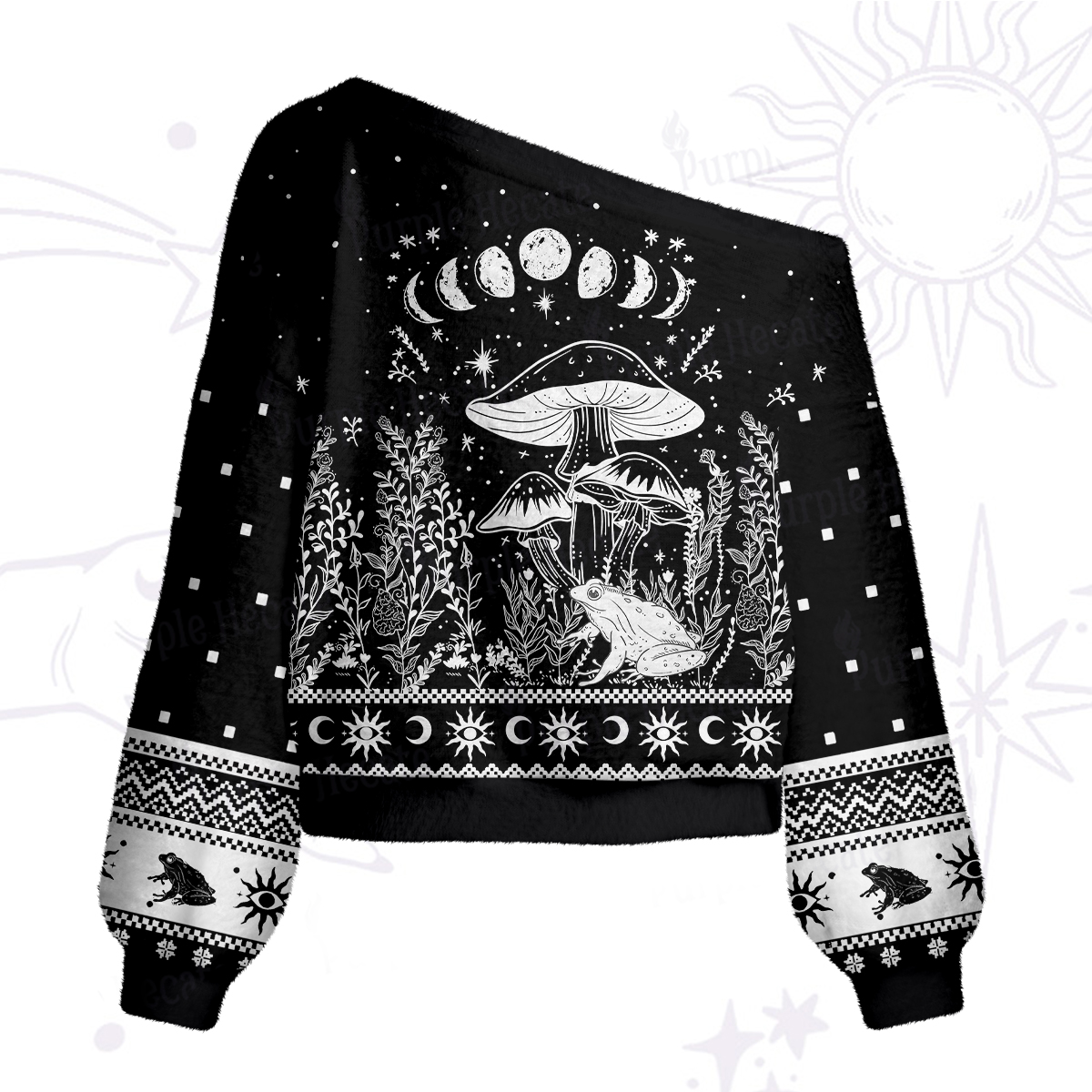 Purplehecate Celestial Frog Mushrooms One Shoulder Sweaters