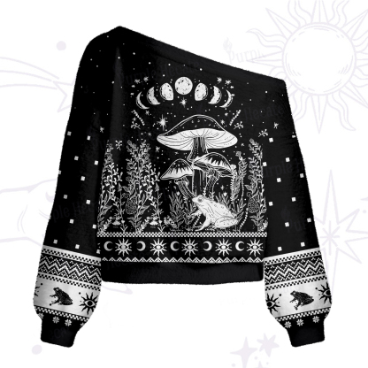 Purplehecate Celestial Frog Mushrooms One Shoulder Sweaters
