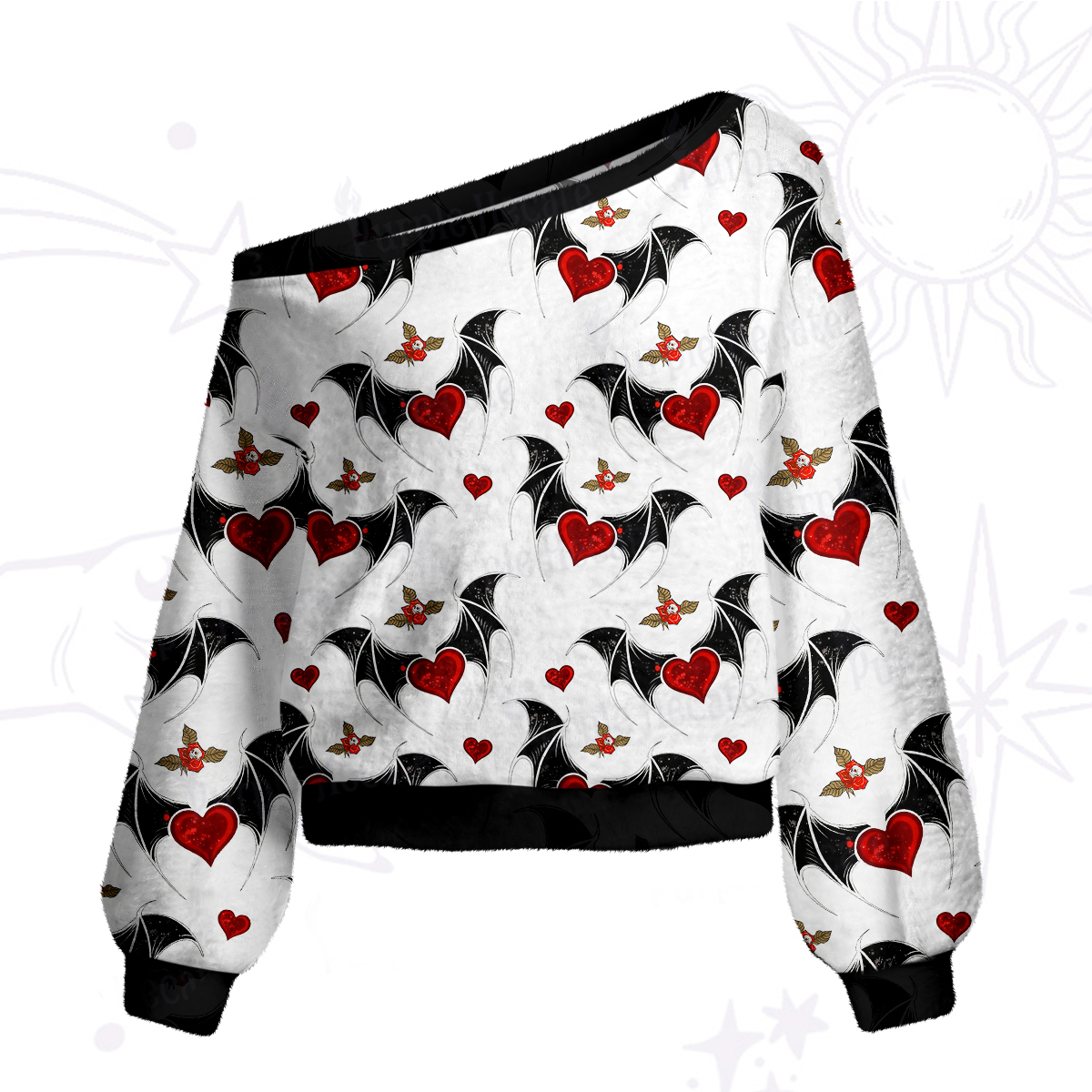 Purplehecate Dark Romance Bat & Heart One Shoulder Sweaters