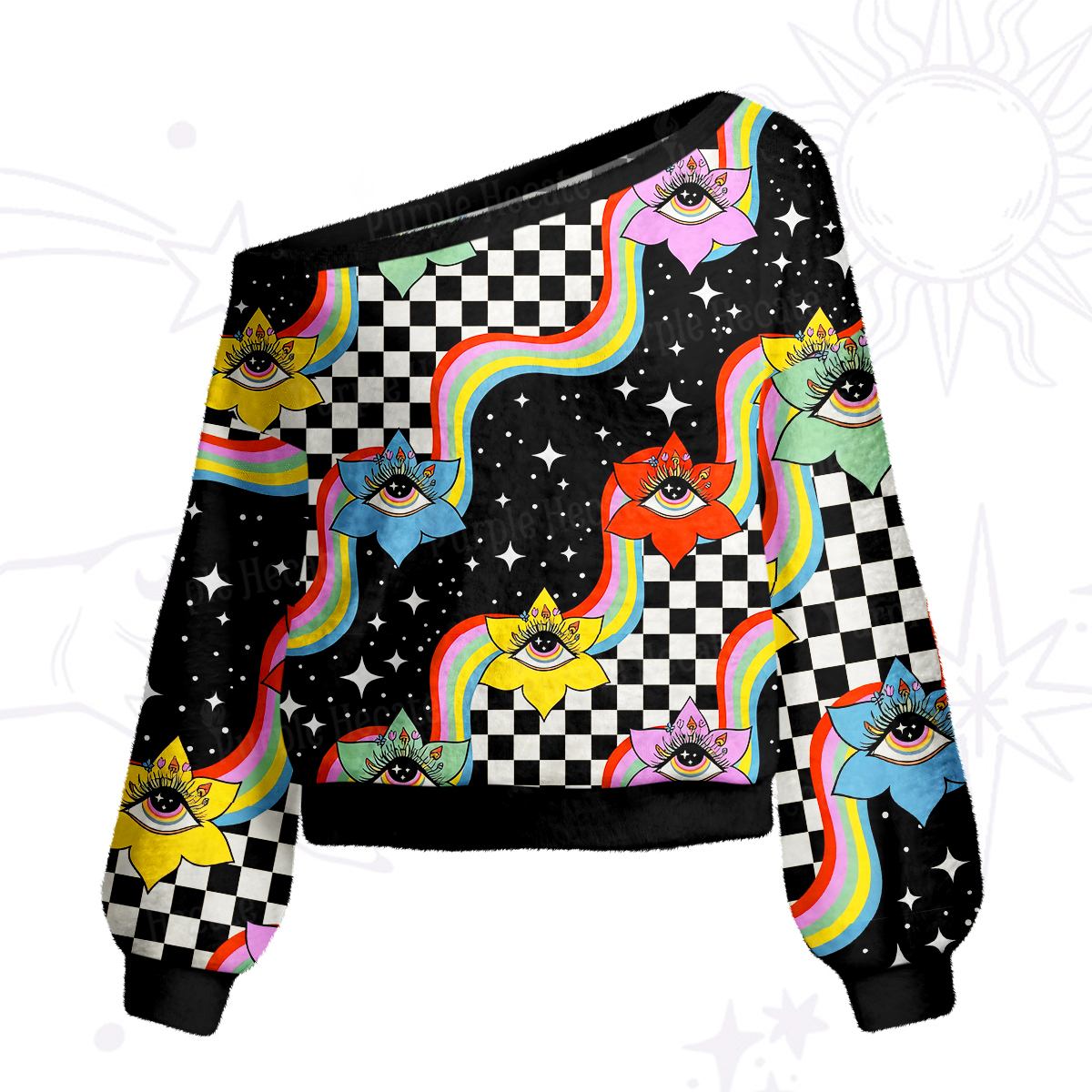 Purplehecate Enchanted Eye Blossom One Shoulder Sweaters