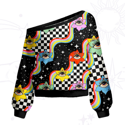 Purplehecate Enchanted Eye Blossom One Shoulder Sweaters