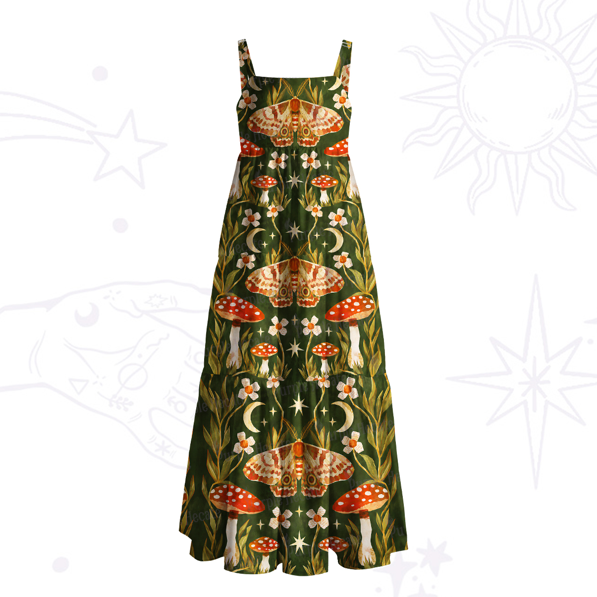 Purplehecate Enchanted Moth Wide Straps Maxi Dress