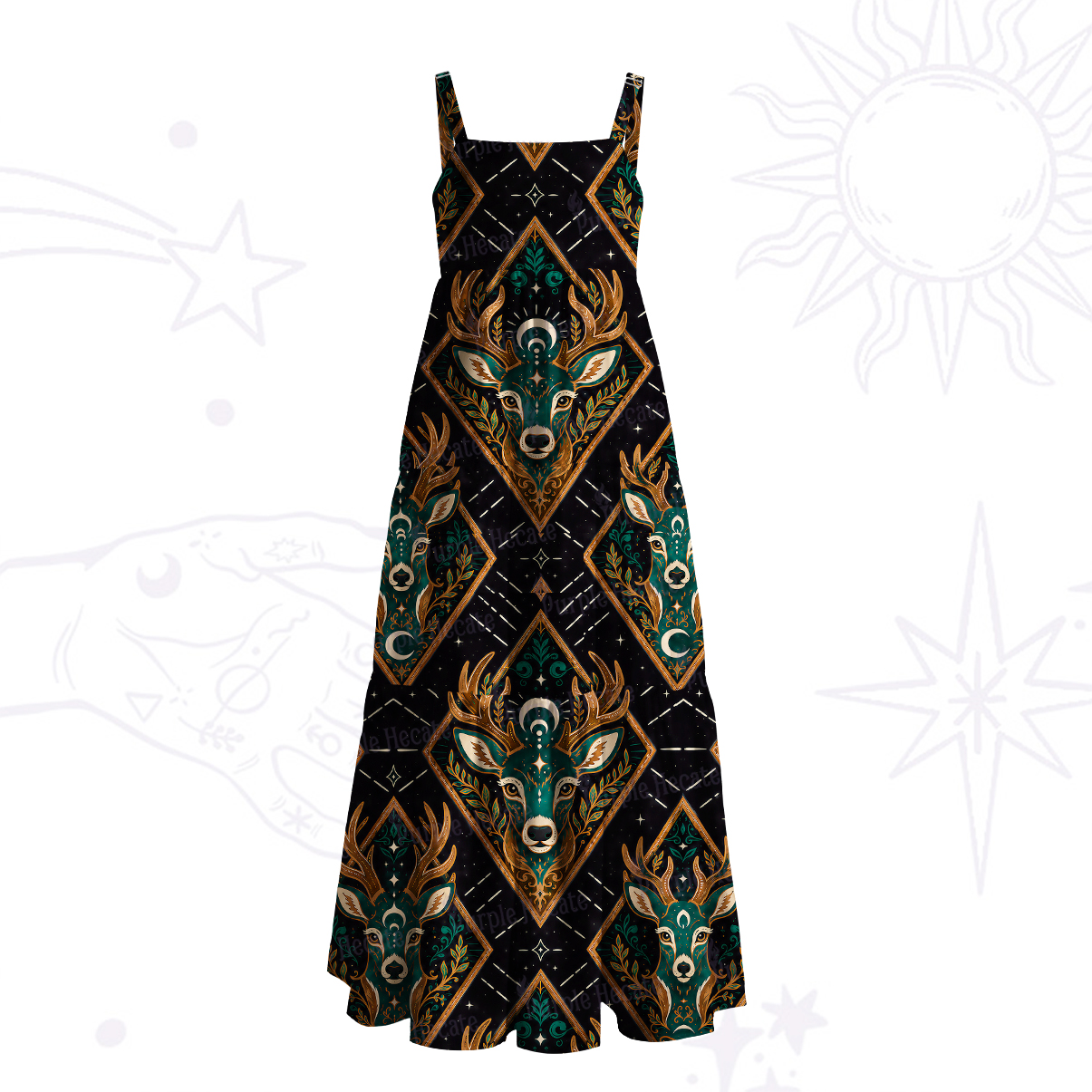 Purplehecate Mystic Forest Stag Wide Straps Maxi Dress