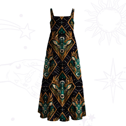 Purplehecate Mystic Forest Stag Wide Straps Maxi Dress