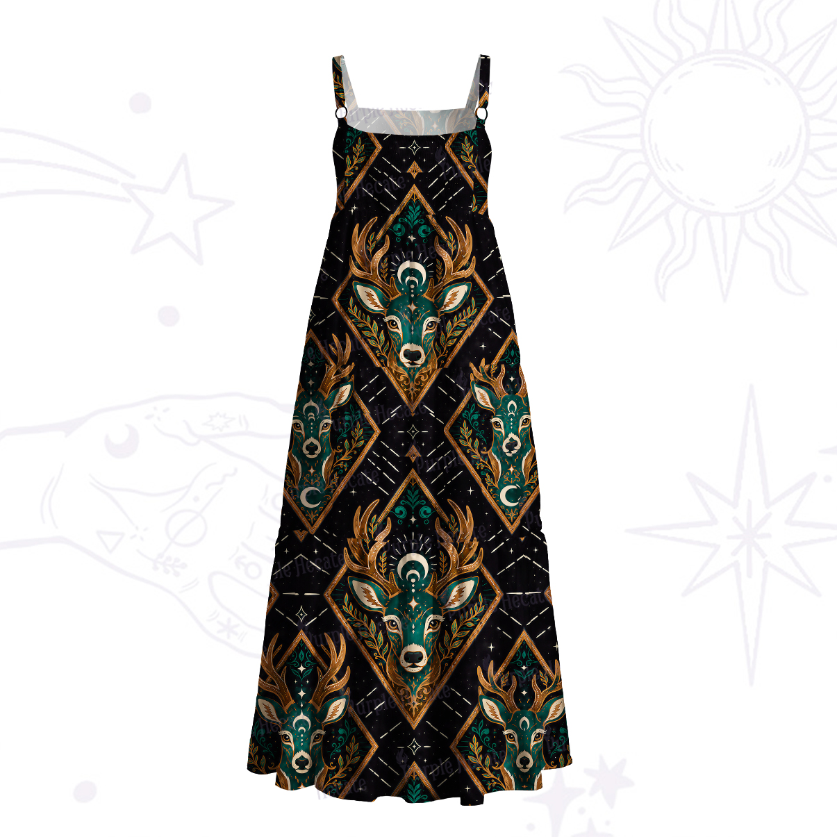 Purplehecate Mystic Forest Stag Wide Straps Maxi Dress