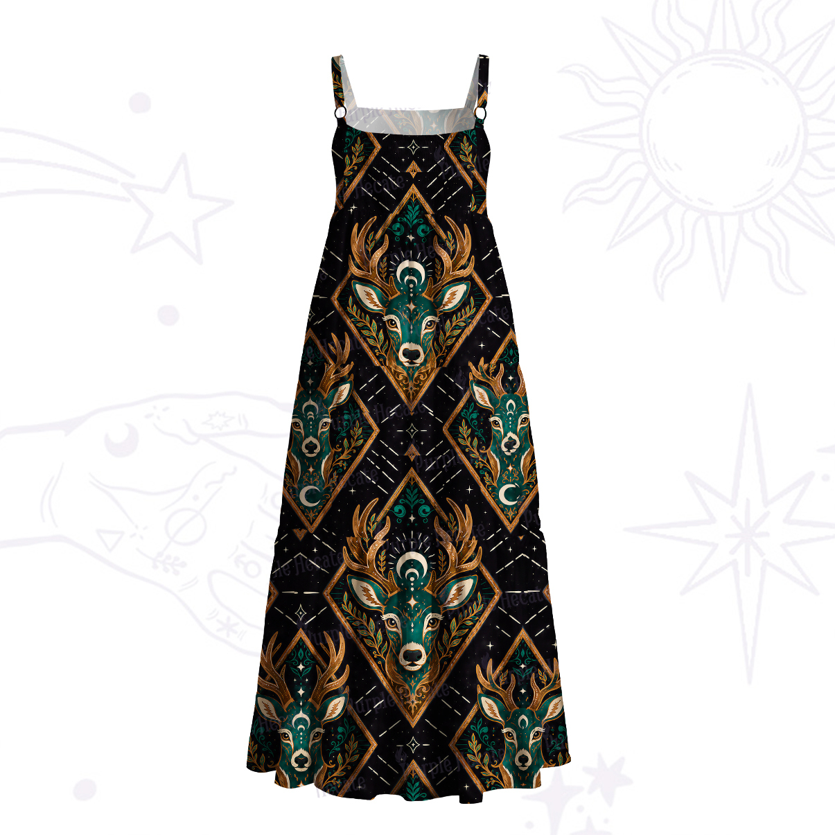 Purplehecate Mystic Forest Stag Wide Straps Maxi Dress
