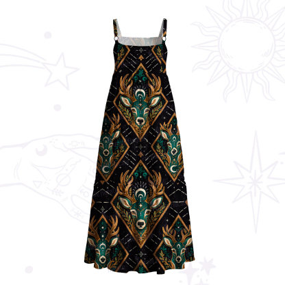 Purplehecate Mystic Forest Stag Wide Straps Maxi Dress