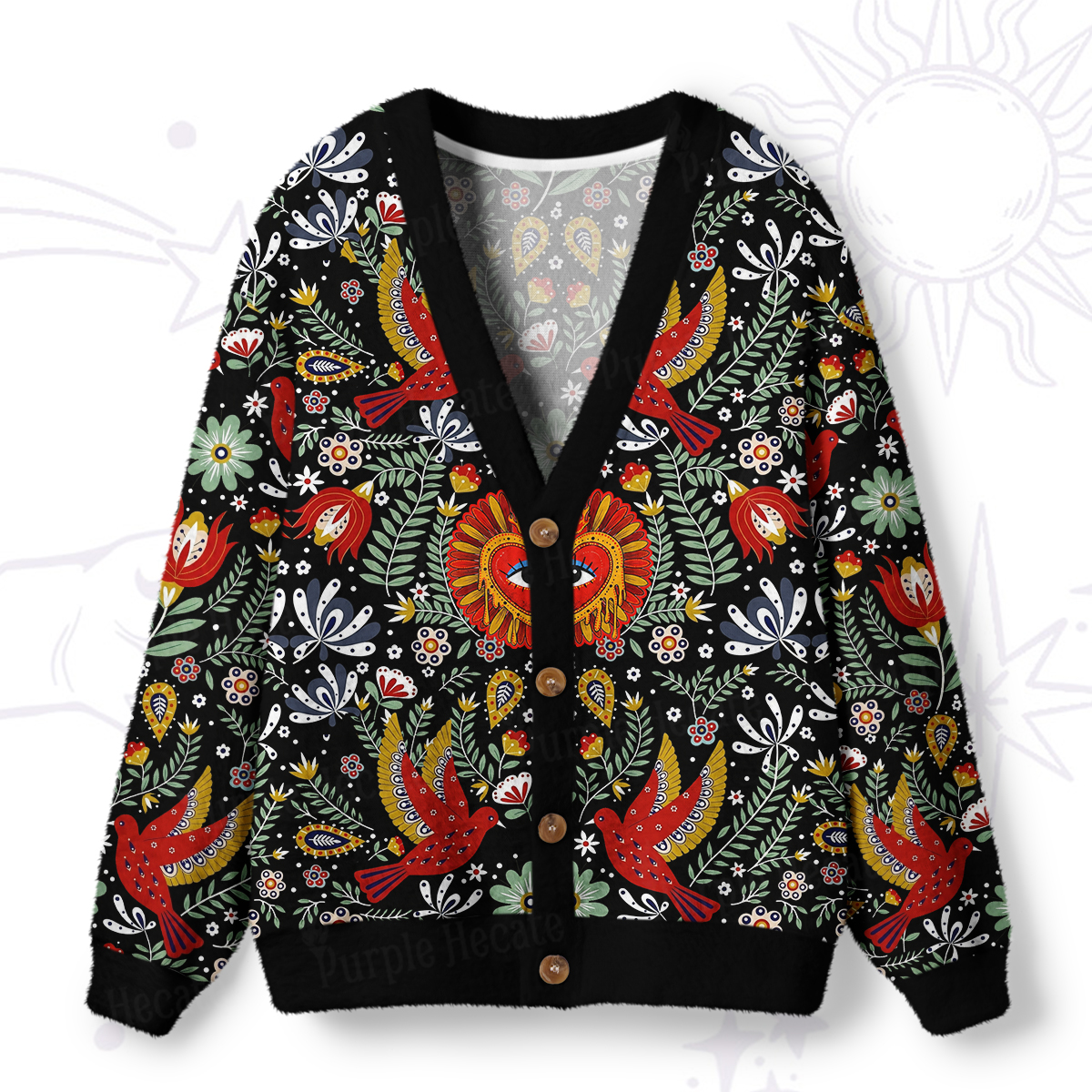 Purplehecate Sacred Sunbird Garden Ugly Cardigan Sweaters