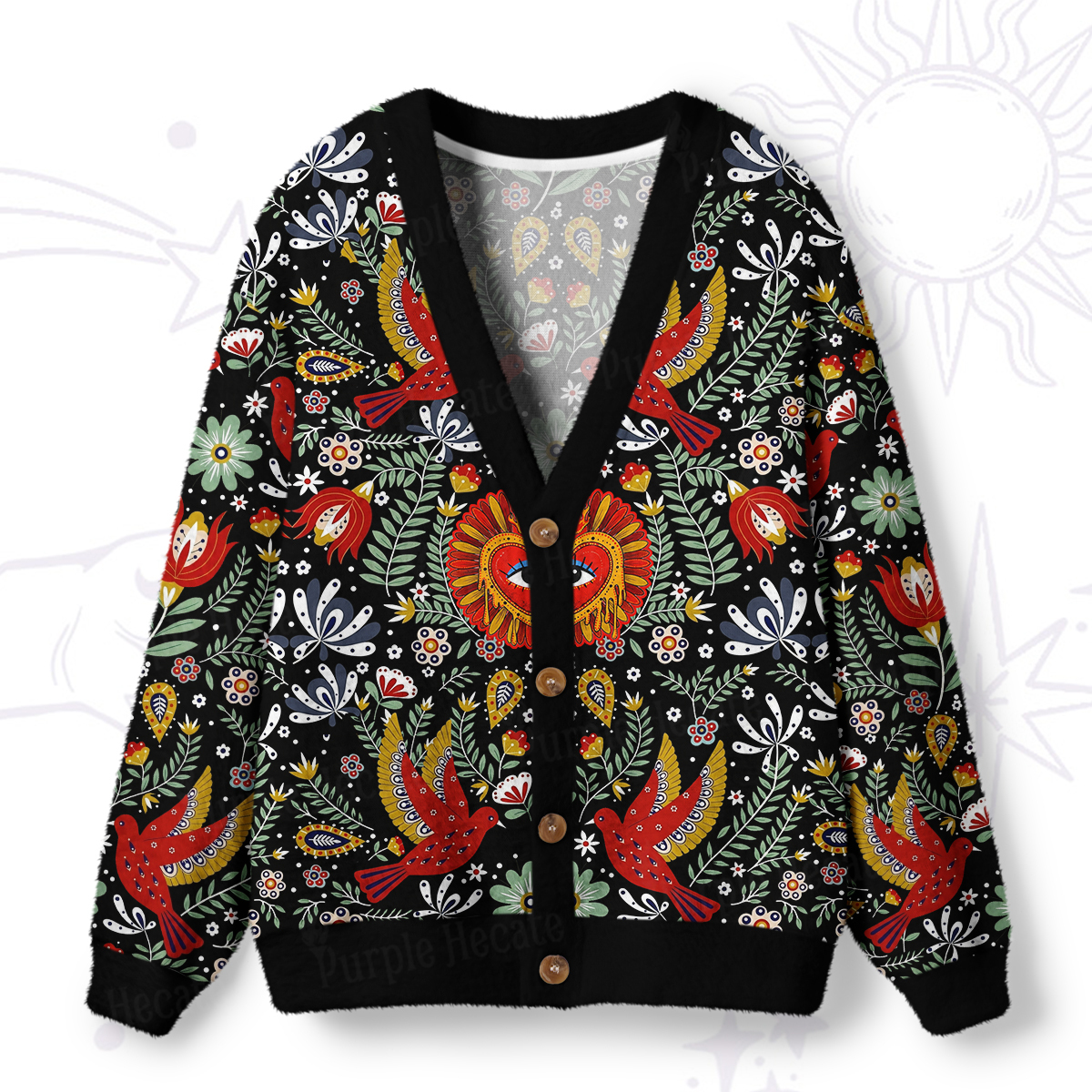 Purplehecate Sacred Sunbird Garden Ugly Cardigan Sweaters