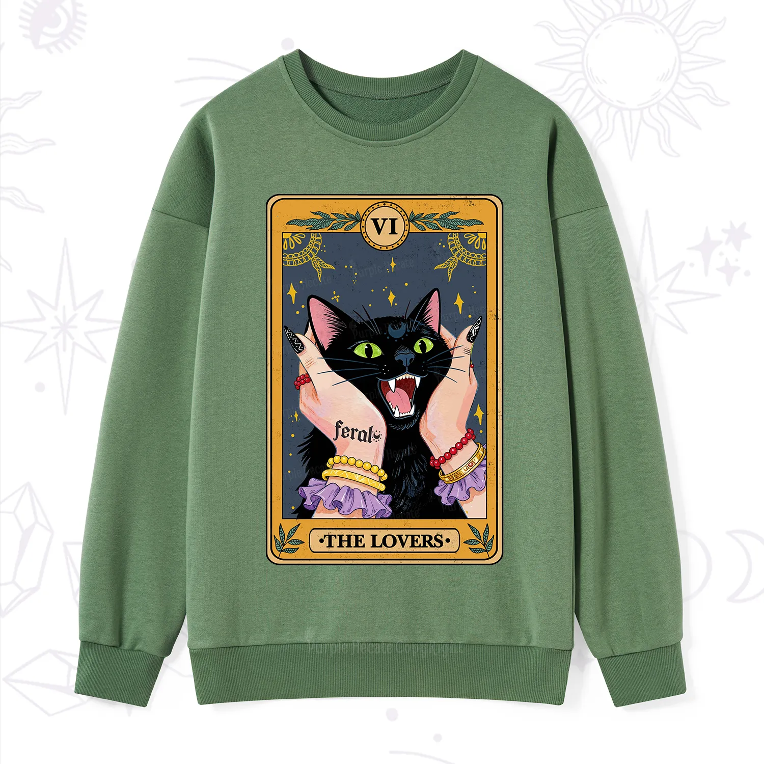 Purplehecate The Lovers Tarot Feral Cat Sweatshirt