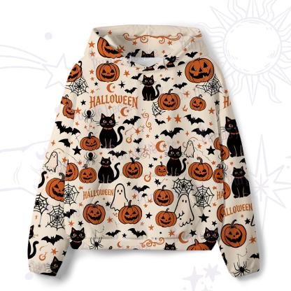 Purplehecate Halloween Ghost Black Cat All-Over Print Hoodie