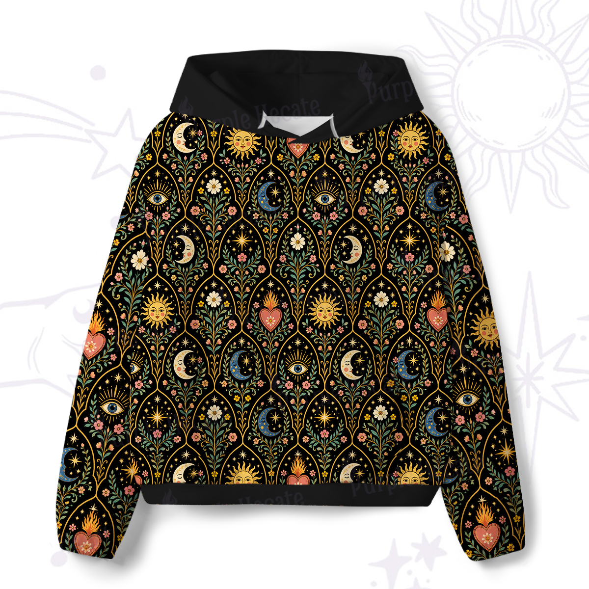 Purplehecate Mystic Sun Moon Hearts All-Over Print Hoodie